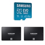 Samsung EVO Select 512GB microSDXC UHS-I U3 130MB/s Full HD & Samsung SSD 870 EVO, 500 GB, Form Factor 2.5” & Samsung SSD 870 EVO, 250 GB, Form Factor 2.5”