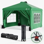 VOUNOT Tonnelle de Jardin 3x3m Pop up Tente Pliable avec Parois Imperméable Anti UV Respirable Hauteur Réglable avec Sac de Transport Installation Facile Vert