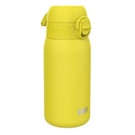 Ion8 Insulated Steel Water Bottle, 320 ml/11 oz, Leak Proof, Easy to Open, Secure Lock, Dishwasher Safe, Carry Handle, Hygienic Flip Cover, Metal Water Bottle, Durable Stainless Steel, Yellow
