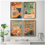 Zhaoyangeng Vintage Portugal Lisbon Poster City Views Wall Art Canvas Scenic Spots Home Living Room Cafe Home Decor- 40X60Cmx4 No Frame