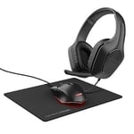 Trust Gaming GXT 790 Tridox 3-in-1 Gaming PC Bundle - Lightweight Headset with 50mm Drivers, Programmable Wired Mouse 200-6400 DPI, Mouse Mat, Gamer Set for Computer, Laptop, Desktop - Black