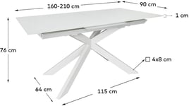 Atminda, Spisebord med udtræk, moderne, glas by Kave Home (H: 76 cm. x B: 160 cm. x L: 90 cm., Hvid)