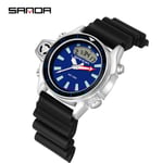 SANDA Sport Män Quartz Digital Watch Creative Dyk Watches Herr Vattentät Alarm Watch Dual Display Klocka Relogio Masculino Black blue