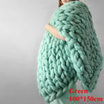 Arm Knitted Blanket Merino Wool Throw Iceland Thick Yarn Green 100x150cm