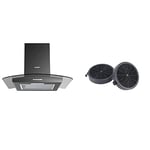 COMFEE' Canopy Cooker Hood 60cm 60V17-60 with LED Light & Glass Chimney Hoods, 600mm Kitchen Extractor Fan Kitchen- Black & Recirculating Carbon Charcoal Filter Replacement CF04 (Pack of 2)