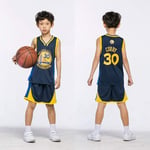 MMW Kids' NBA Jerseys Set - Bulls Jordan#23 / Lakers James#23 / Warriors Curry#30 Basketball Shirt Vest Top Summer Shorts for Boys and Girls,Sapphire Blue - Warriors Curry #30,2XL (160-165cm)