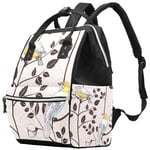Multi-Function Backpack, Birds and Blossoming Plants Large Capacity Baby Nappy Changing Bag Mommy Bags for Dad, Women