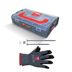 TOX L-BOXX Mini Set de camping avec 18x vis de tente (8x160 + 8x220mm) + rondelles correspondantes, 1 paire de gants de montage + 2x embouts TX40, fixation de tentes, 39 pcs., 094901511