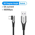 Câble USB Type C Vention 66W 5A pour Huawei P40 P30 Câble de charge rapide à angle de 180 ° pour Nintendo Switch Câble USB C en forme de U Xiaomi, 90 degrés Gris - 3M