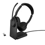 Jabra Evolve2 55 Stereo Wireless Headset with Charging Stand, Jabra Air Comfort Technology, Noise-cancelling Mics, and ANC - Works with UC Platforms such as Zoom and Google Meet - Black