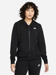 Nike NSW Club Fleece Zip Through Hoodie - Black, Black/White, Size Xs, Women