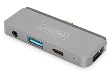 DIGITUS USB-C Multiport Docking Station - 4 Ports - 1x HDMI (4K@30Hz) - 1x USB 3.0 / USB 2.0, 1x USB Typ-C - Jack Audio - Gris