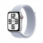 Apple Watch SE (GPS + Cellular) 44 mm silver aluminiumkropp och blåaktigt Sport Loop-armband (MXGR3)