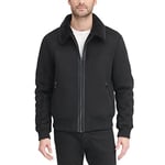DKNY Men's Shearling Bomber Jacket with Faux Fur Collar Coat, Black, Medium