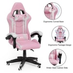 BIGZZIA Chaise gamer, Gaming Chaise Ergonomique, Confortable Pivotant, inclinable 90-135°,Hauteur Réglable, 114-124cm, Rose