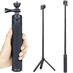 GEPULY 28inch Extendable Selfie Stick Portable Vlog for GoPro Hero 12 11 10 9 8 7 6 5 4 3 Session, Insta360, AKASO, SJCAM, DJI OSMO Action Camera&Phones (3-in-1: Hand Grip, Selfie Stick,Tripod Stand)