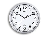 MAUL Horloge Murale MAULstep Ø 35 cm | Horloge radiopilotée élégante | Horloge Classique pour Le Bureau, l'atelier et à la Maison | Bonne lisibilité également dans Les Grandes pièces | Argenté