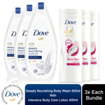 Dove Deeply Nourishing Body Wash 3x450ml with Barrier Repair Body Lotion 3x400ml