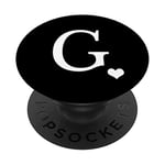 PopSockets White Initial Letter G heart Monogram on Black PopSockets Grip and Stand for Phones and Tablets
