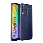 Huawei Y6p - Gummi cover i Læder Design - Mørkeblå
