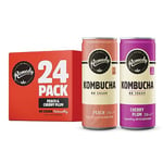 Remedy Raw Peach Kombucha Tea - Sparkling Live Cultured Drink - Sugar Free Peach & Cherry Plum - 24-Pack, 250ml Can