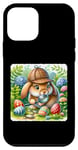 Coque pour iPhone 12 mini Le détective lapin de Pâques enquête les articles. Chapeau de détective