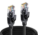 Elfcam® - 8m Câble Réseau Ethernet RJ45 Cat 7, Paire Torsadée Blindée SFTP 100% Cuivre, 6mm Diamètre de Câble, 28 AWG Câble Rond & Noir (8M)