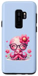 Galaxy S9+ Blue Background, Cute Blue Octopus Daisy Flower Sunglasses Case