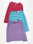 FatFace Girls 3 Pack Stripe And Plain Long Sleeve T-shirts - Berry Pink, Pink, Size Age: 6-7 Years, Women