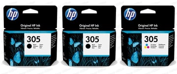 2x HP 305 Black & 1x Colour Original Ink Cartridge For HP ENVY 6032 Printer