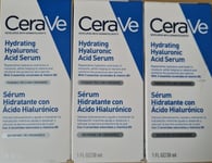 3 x CeraVe Hydrating Hyaluronic Acid Serum 30ml - Imperfect Box on one RRP £69