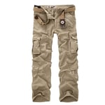 WDXPYA Men'S Cargo Pants,Mens Cargo Combat Work Trousers Military Tactical Cotton Casual Hiking Light Khaki 9 Pockets Pants Trouser,29