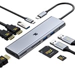 Station d'accueil USB C, Docking Station Tiergrade 9 en 1 pour Ordinateur Portable de Type C avec Double HDMI 4K, DP, 100 W PD, 3 USB3.0 et Lecteur de Carte TF/SD pour appareils de Type C