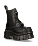 New Rock Unisex Black Leather Combat Tower Boots- M-NEWMILI083-S21 - Size EU 36