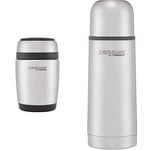 Thermos 190525 Curved Stainless Steel Food Flask with Spoon, 400 ml & 181114 ThermoCafé Stainless Steel Flask, Multicolour, 0.35 L