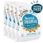 The Happy Snack Company Roasted Chickpeas, Lightly Salted Flavour Healthy Snacks, High Protein, Gluten Free Tasty Snacks, Vegan, 96 Calories, 200g Portion, Pack of 4, Sharing Bag