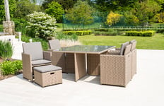 Willow 4 Seat Grand Rattan Cube Dining Set with 4 Stools by Alexander Rose (Fawn/Truffle)
