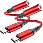 USB-C AUX Headphone Adapter, USB-C to 3.5 ‑ mm Headphone Jack Adapter (for Samsung Galaxy Note20 Ultra 5G / Note10 + / S20 / S20Ultra, Pixel 4XL, Huawei P40 P30 P20 + , OnePlus 8T 7T(2Red)