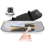 LT2 A15 7 Inch Mirror Dash Cam 1080P Dual Lens IPS Touch Screen, Dash Cam Front and Rear View, Waterproof, 170°Wide Angle with G-sensor Parking Monitor Motion Detection