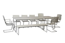 Grythyttan Stålmöbler B31 matgrupp Vitlackad ek/galvat 4 fåtöljer, 3 stolar, bänk 170 cm, bord 84 x 92 cm & bord 170 x 92 cm