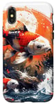 iPhone X/XS two anime koi fish asian carp lucky goldfish sunset waves Case