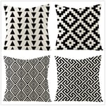 Set of 4 Cushion Cover Throw Pillow Covers Black and White Geometry Square Cotton Linen Double Sided Cushion Covers with Invisible Zipper for Sofa Home Decor Throw Pillowcases Pillowcase,40x40cm Y2222
