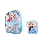 Disney Kids Licensing - Frozen 2 Backpack + Filled Double Decker Pencil Case Blue