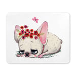 Cute Cartoon Puppy Dog with Floral Wreath Rectangle Non Slip Rubber Mouse Pad Gaming Mousepad Mat for Office Home Woman Man Employee Boss Work