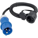 as - Schwabe CEE Adaptor Cable Caravan 1.5 m, 250 V CEE Plug and Earthing Contact Coupling, Motorhome Accessories with Protective Cap, 3-Pin Cable, IP44, with Wired, Made in Germany, Blue, 60488