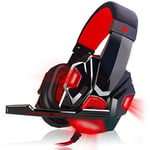 Led Light Wired Gaming Headphones For Computer Adjustable Bass Stereo PC Gamer Over Ear Wired Headset With Mic USB red