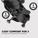 Baby Jogger City Tour 2 Double Travel Pushchair | Lightweight, Pitch Black