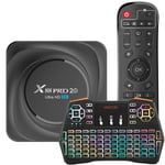 Android 11.0 TV Box, RK3566 Quad-core 64bit Cortex-A55 CPU 2.4GHz/5GHz Dual Band WiFi 8K 4K Ultra HD Resolution Bluetooth 4.0 Ethernet 1000M with Backlit Mini Wireless Keyboard