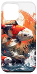 iPhone 15 Plus two anime koi fish asian carp lucky goldfish sunset waves Case