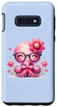 Galaxy S10e Blue Background, Cute Blue Octopus Daisy Flower Sunglasses Case